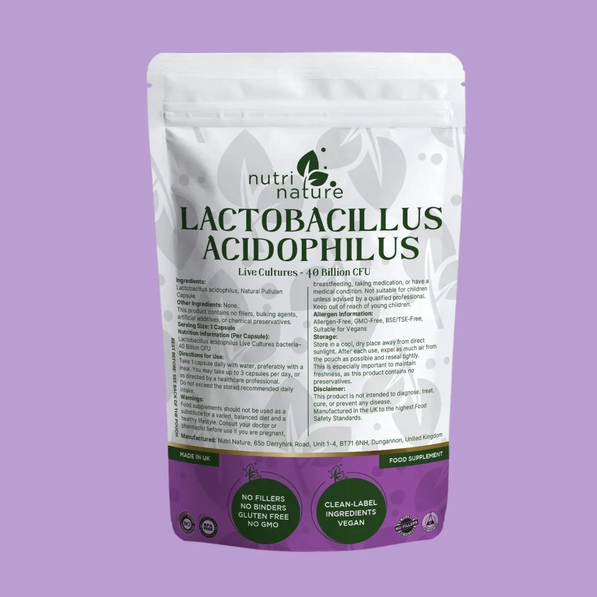 Live Culture Bacteria Lactobacillus Acidophilus 40 Billion CFU - nutrinature