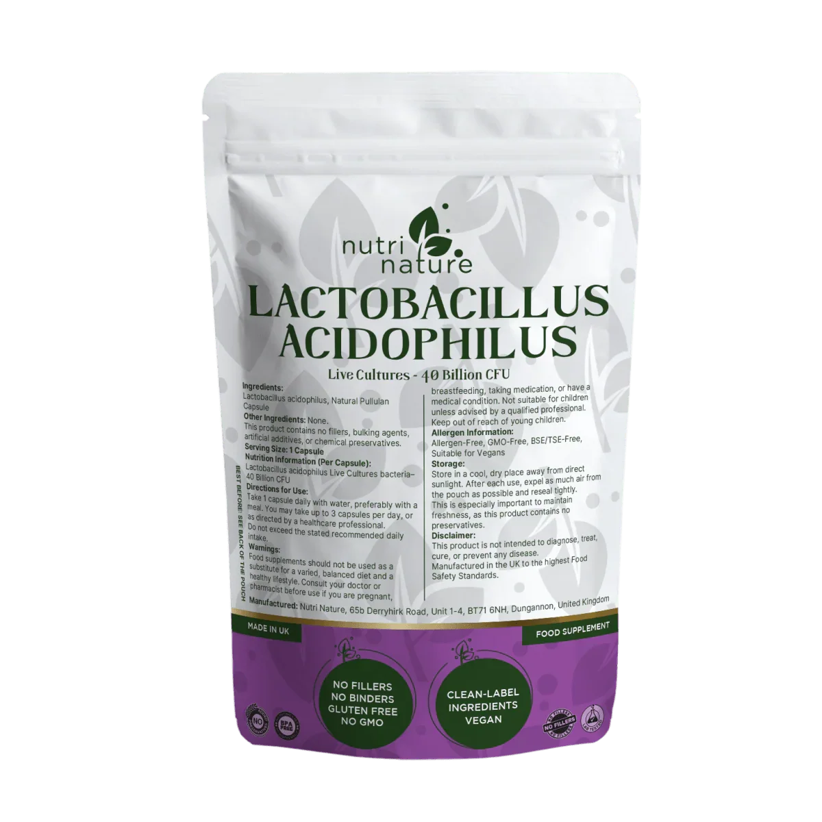 Live Culture Bacteria Lactobacillus Acidophilus 40 Billion CFU - nutrinature