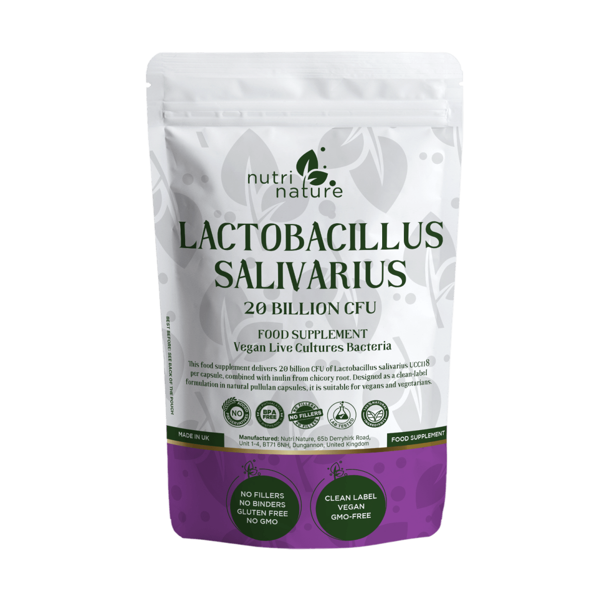 Live Cultures Lactobacillus Salivarius 20 billion CFU - nutrinature
