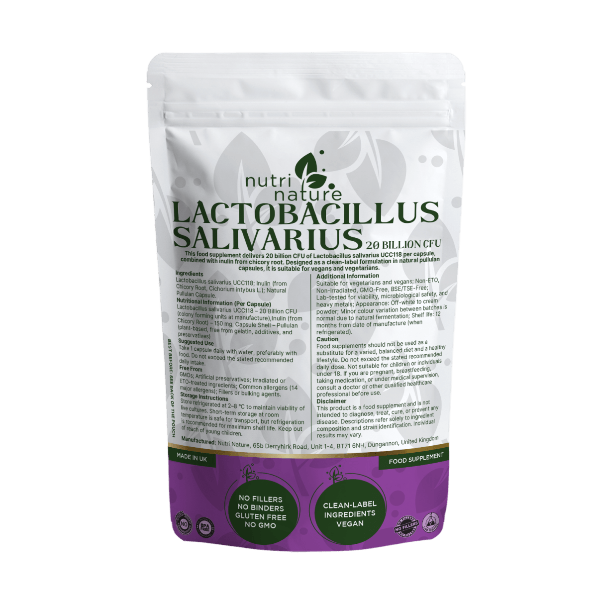 Live Cultures Lactobacillus Salivarius 20 billion CFU - nutrinature