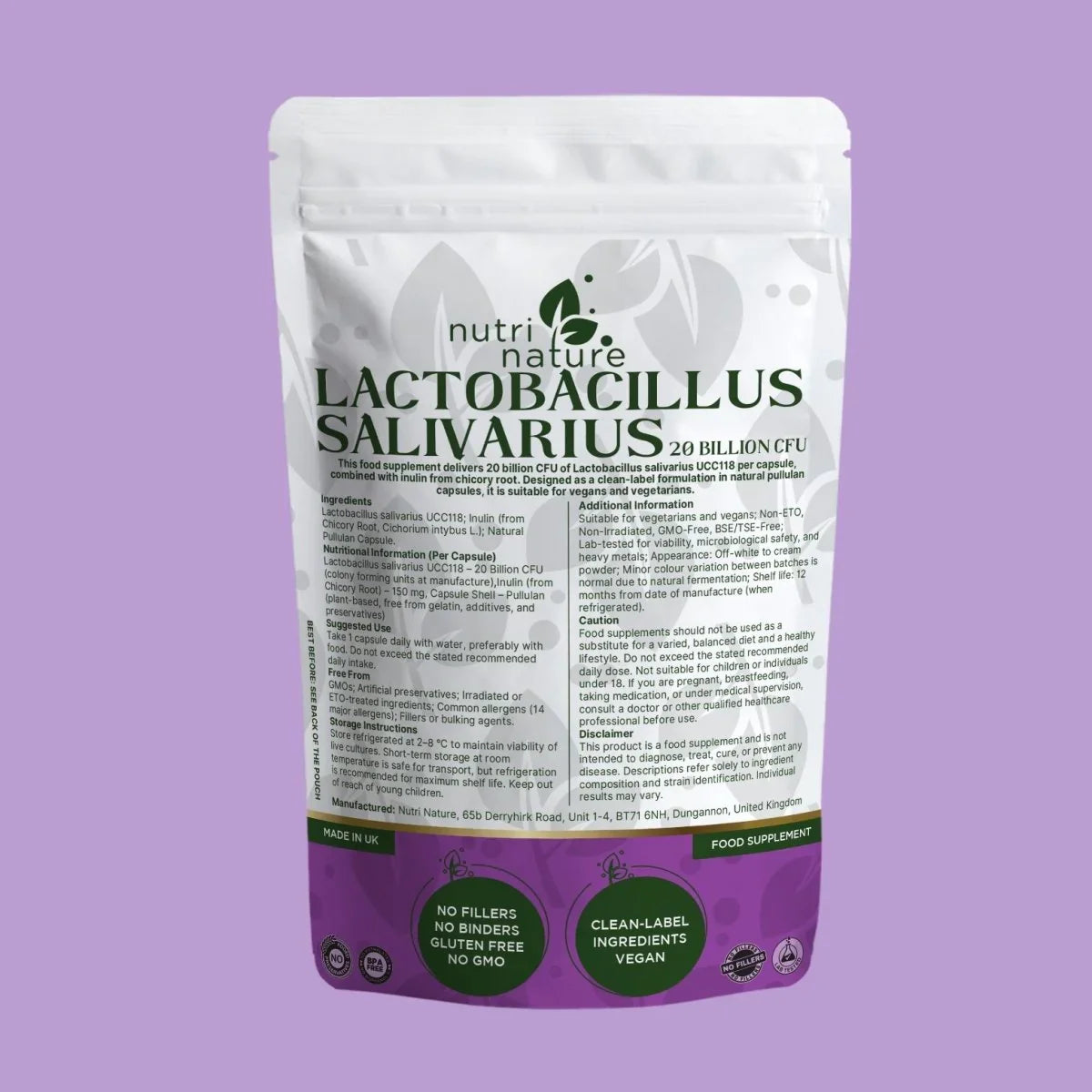 Live Cultures Lactobacillus Salivarius 20 billion CFU - nutrinature