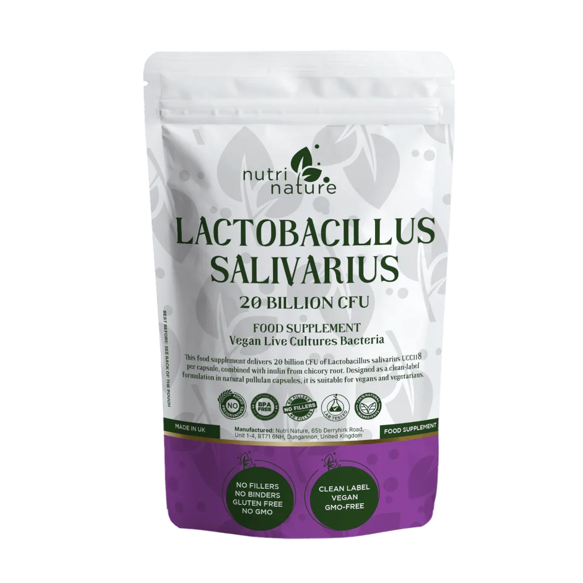 Live Cultures Lactobacillus Salivarius 20 billion CFU - nutrinature
