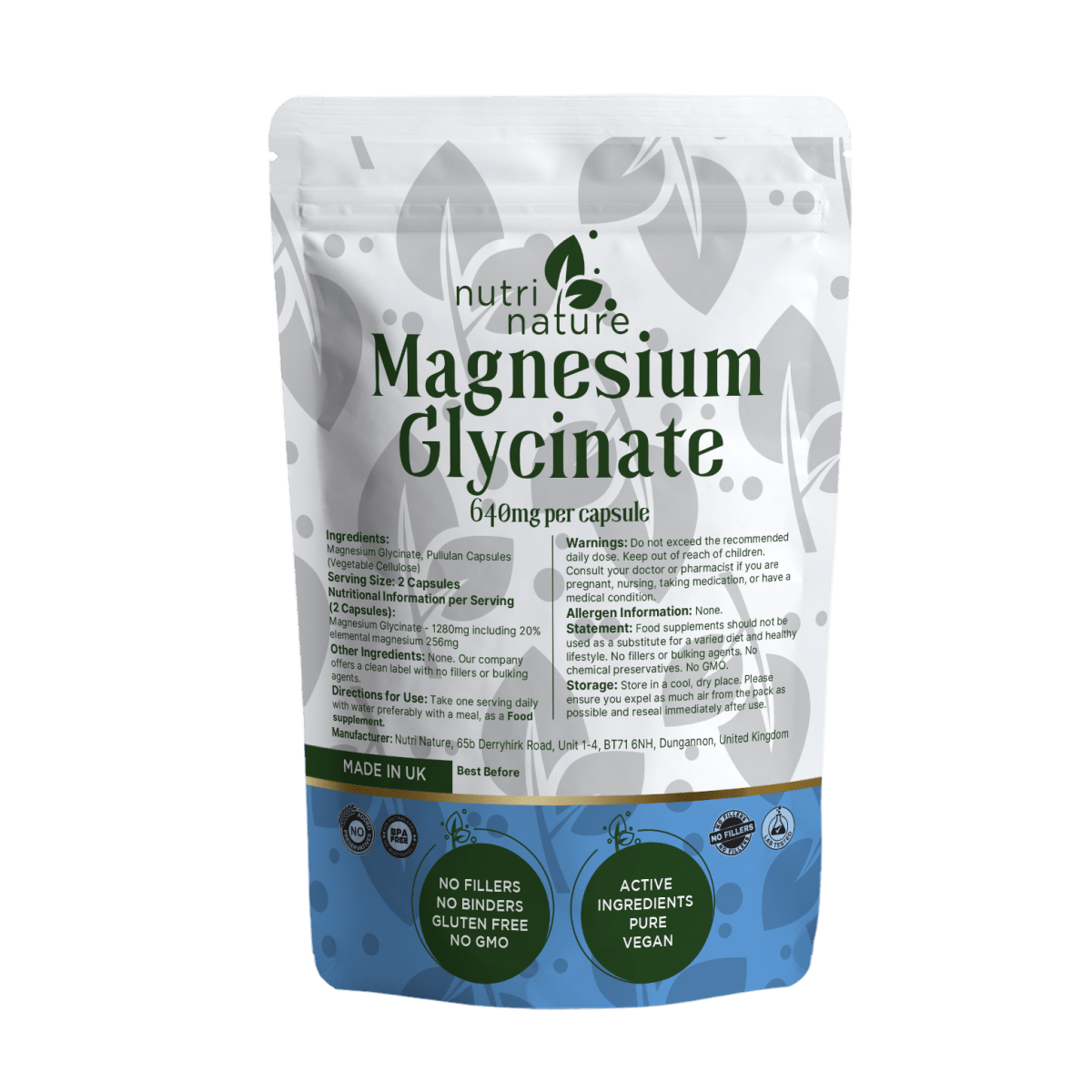 Magnesium Glycinate contains 20% elemental magnesium - nutrinature