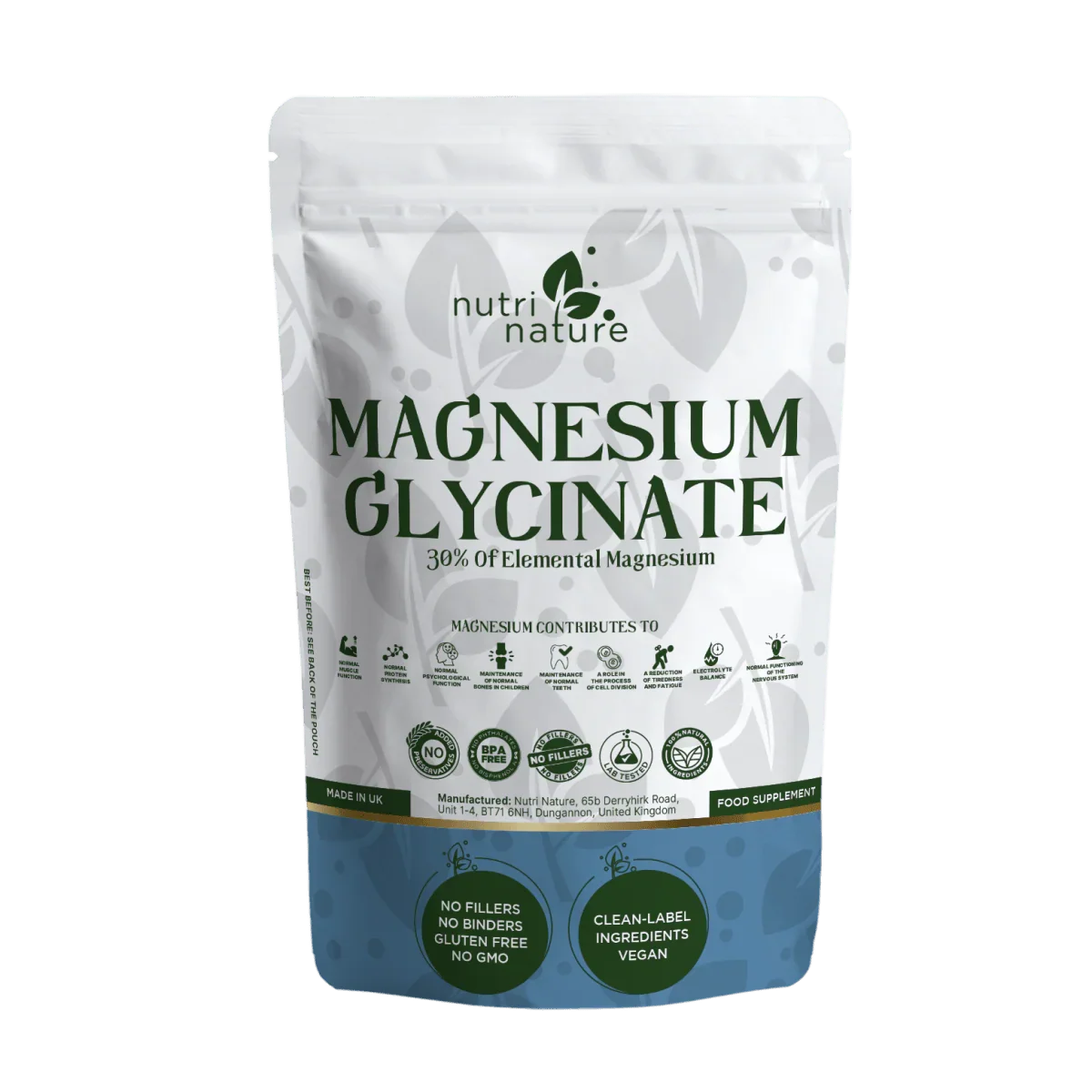 Magnesium Glycinate contains 30% elemental magnesium - nutrinature