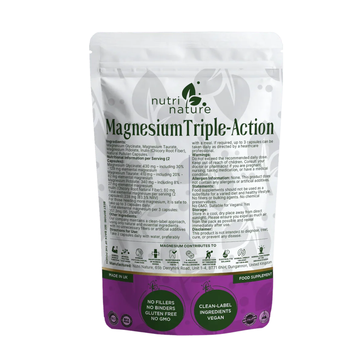 Magnesium Triple Action , Glycinate , Taurate, Magnesium Pidolate Complex - nutrinature