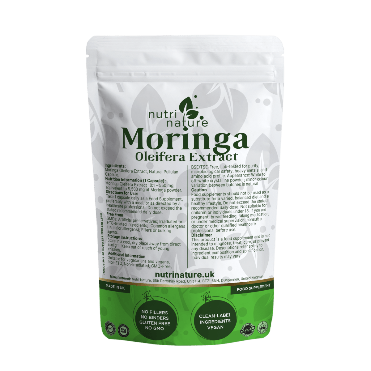 Moringa Olifera Leaf 550mg - nutrinature
