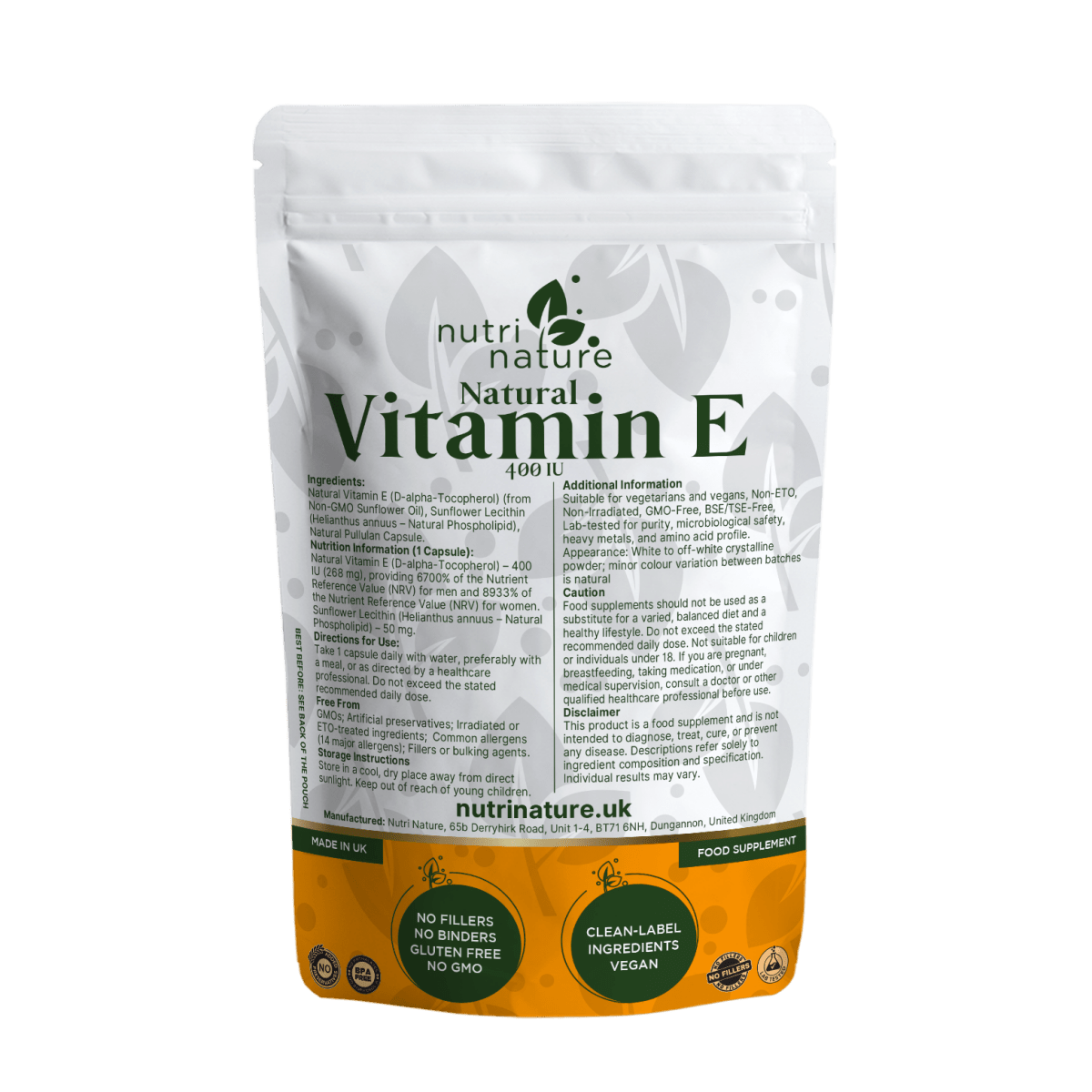 Natural Vitamin E 400IU 268 mg Vegan - nutrinature