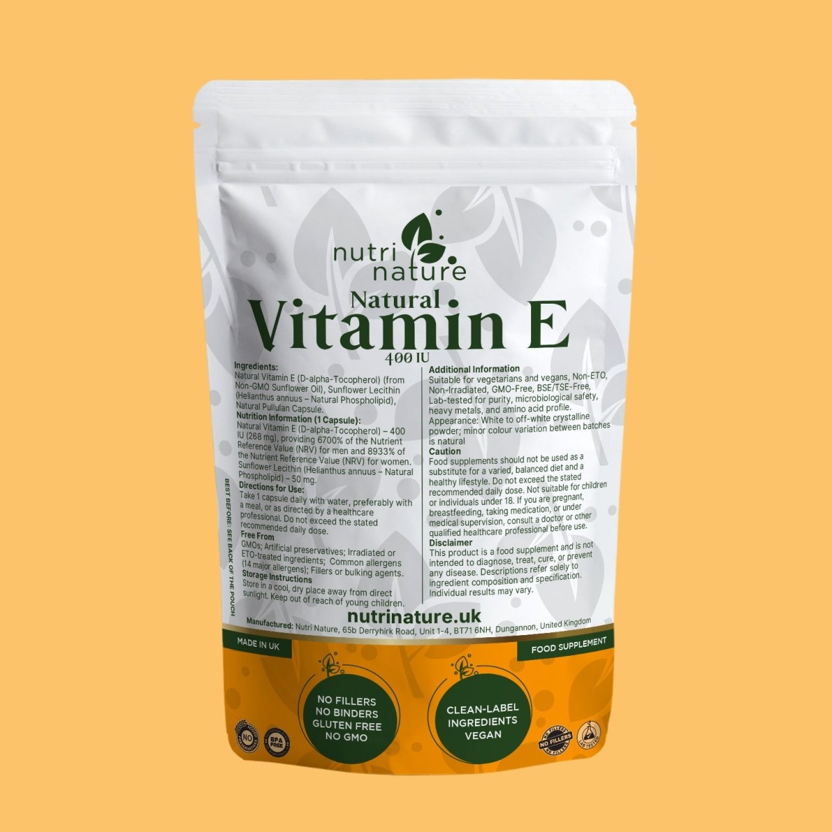 Natural Vitamin E 400IU 268 mg Vegan - nutrinature