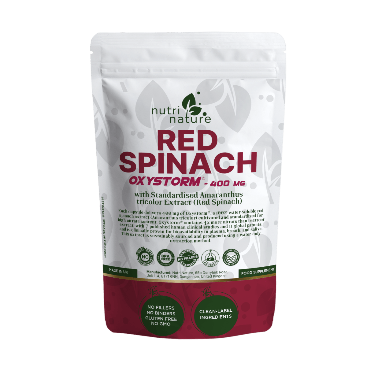 Oxystorm® Red Spinach Extract Natural Nitrate Source 10× More Than Beetroot - nutrinature
