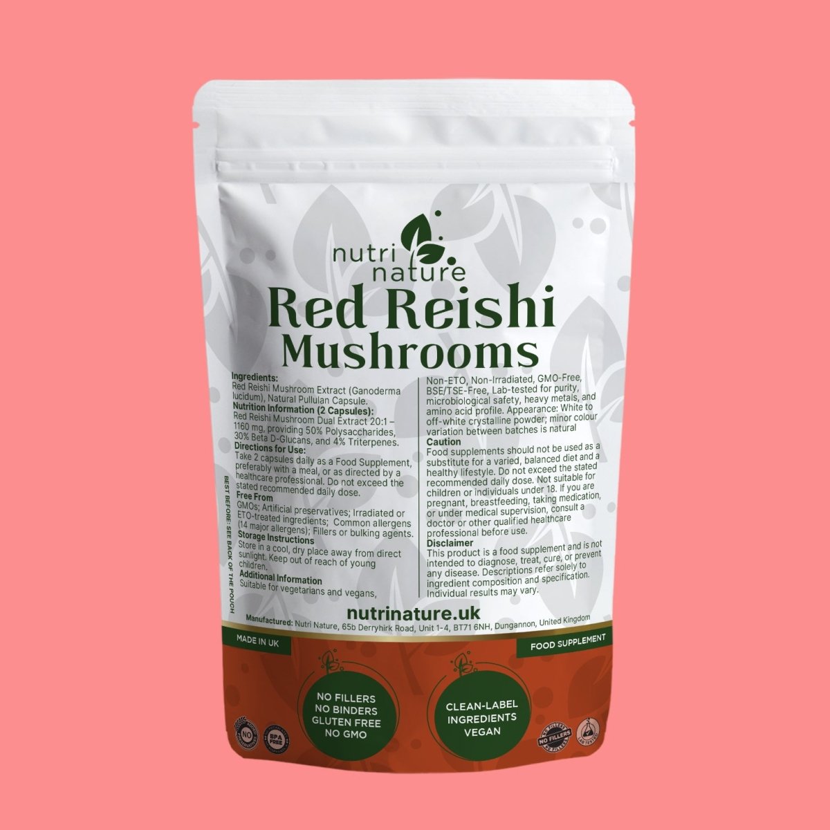 Red Reishi Mushrooms 580mg - nutrinature