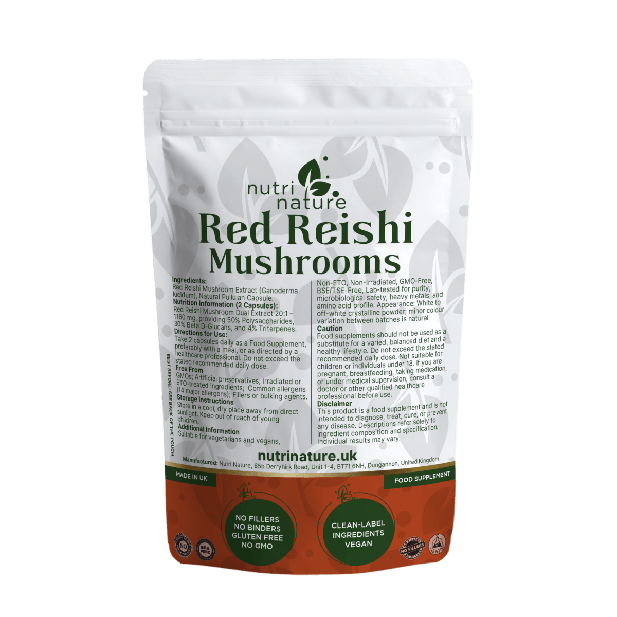 Red Reishi Mushrooms 580mg - nutrinature