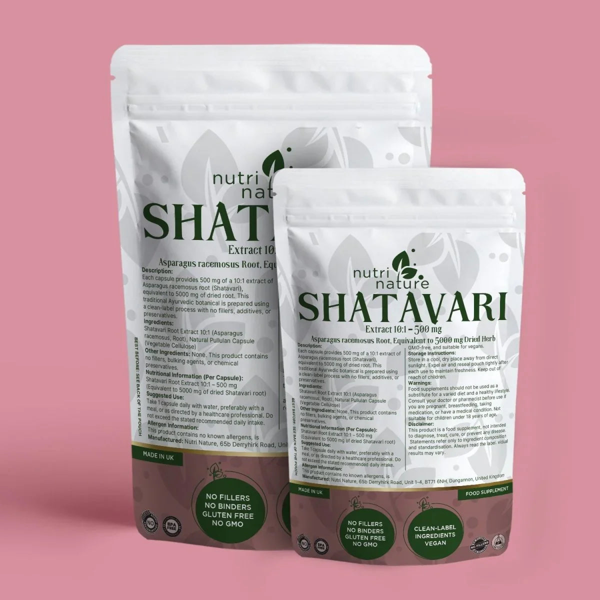 Shatavari Root Capsules 500mg – Traditional Botanical – Clean Label Vegan Capsules - nutrinature