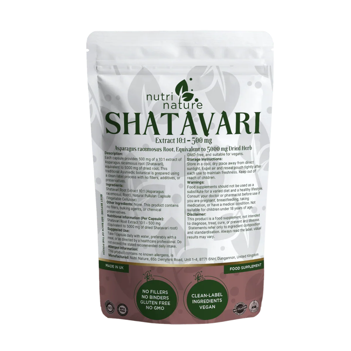 Shatavari Root Capsules 500mg – Traditional Botanical – Clean Label Vegan Capsules - nutrinature