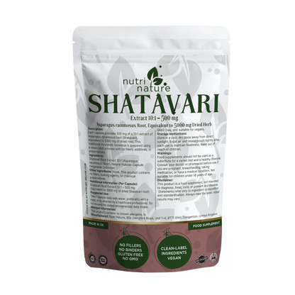 Shatavari Root Capsules 500mg – Traditional Botanical – Clean Label Vegan Capsules - nutrinature