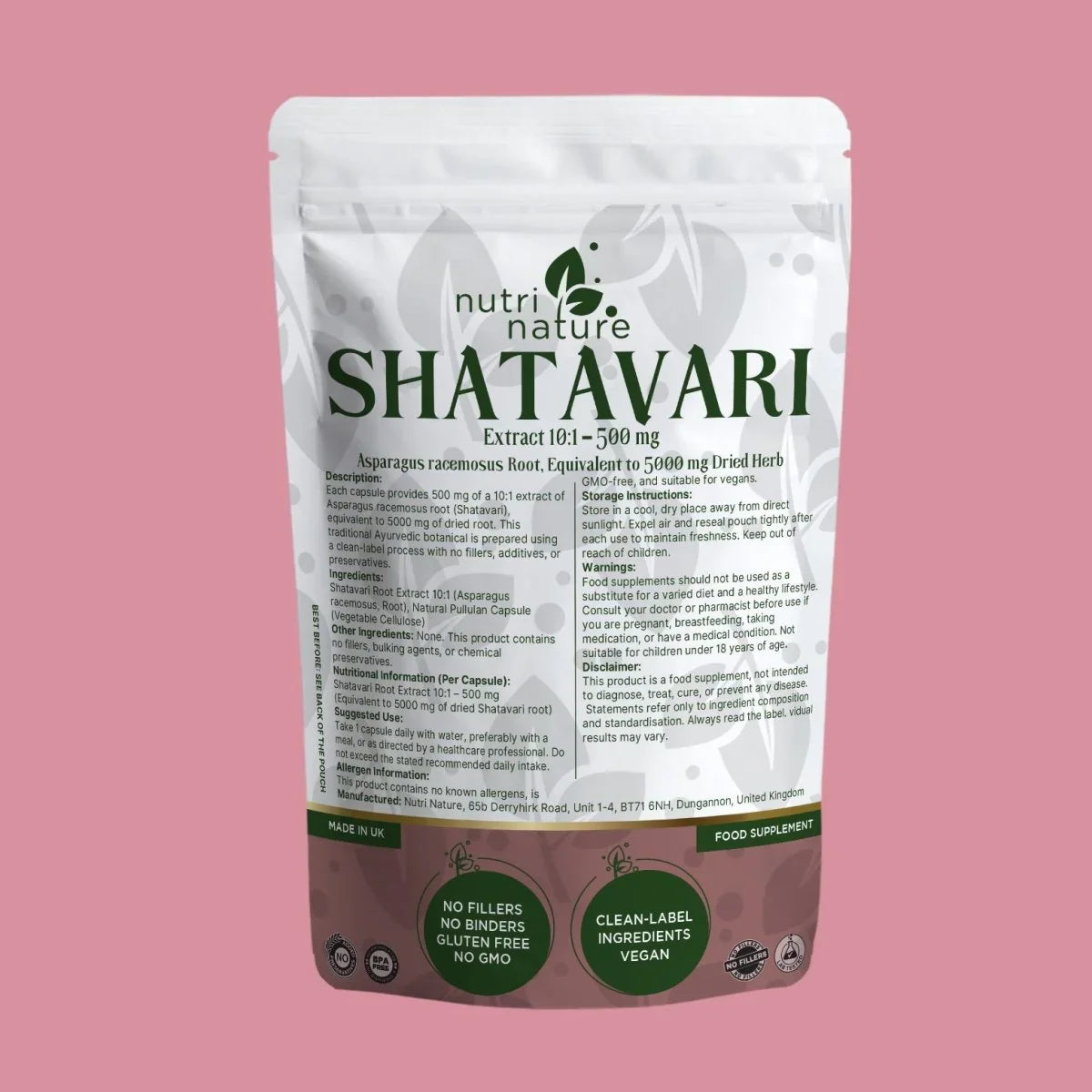Shatavari Root Capsules 500mg – Traditional Botanical – Clean Label Vegan Capsules - nutrinature