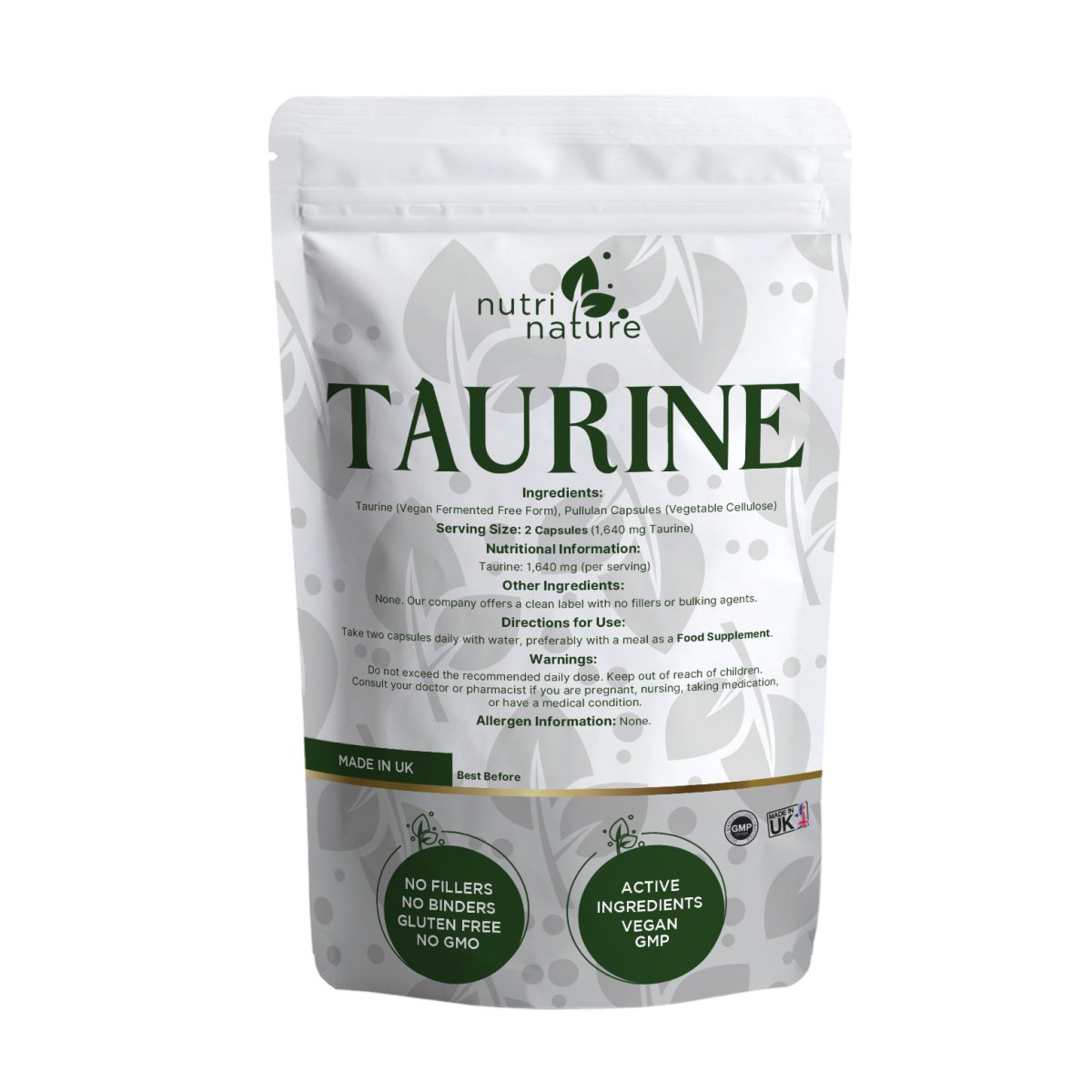 Taurine Free Form Capsules - nutrinature