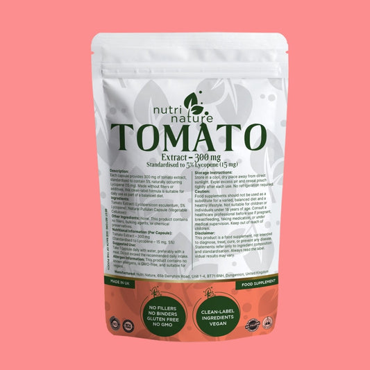 Tomato Extract 300mg – 5% Lycopene 15mg – Clean Label – No Fillers – Vegan – UK Made - nutrinature