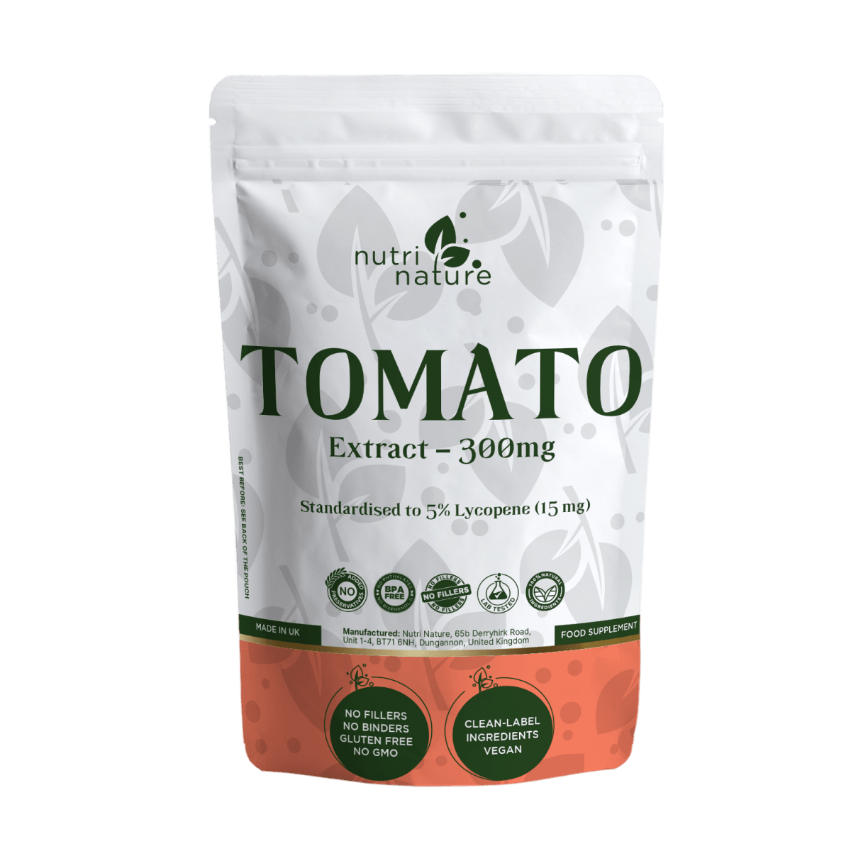 Tomato Extract 300mg – 5% Lycopene 15mg – Clean Label – No Fillers – Vegan – UK Made - nutrinature