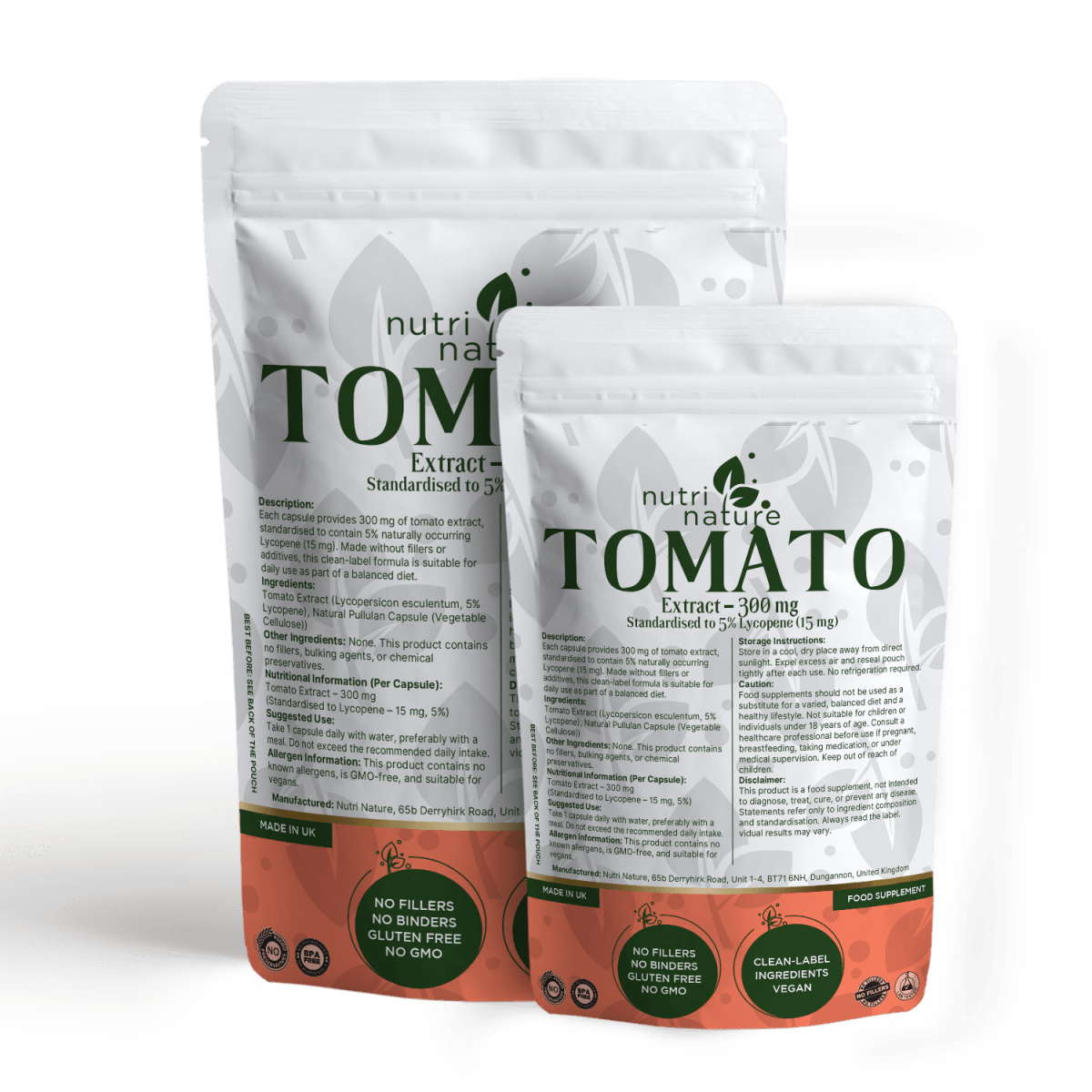 Tomato Extract 300mg – 5% Lycopene 15mg – Clean Label – No Fillers – Vegan – UK Made - nutrinature