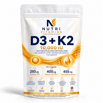 Vitamin D3 10,000 IU + K2 MK-7 400 µg + MSM 455 mg – Lanolin-Derived - nutrinature