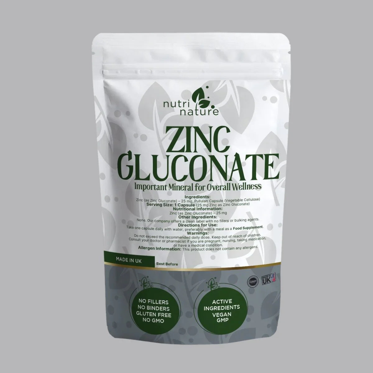 Zinc Gluconate elemental zinc 25mg - nutrinature