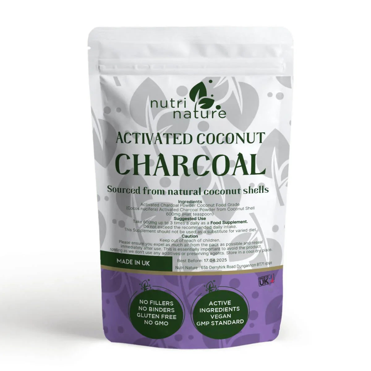 Activated Charcoal sources from natural coconut shells 760mg - nutrinature