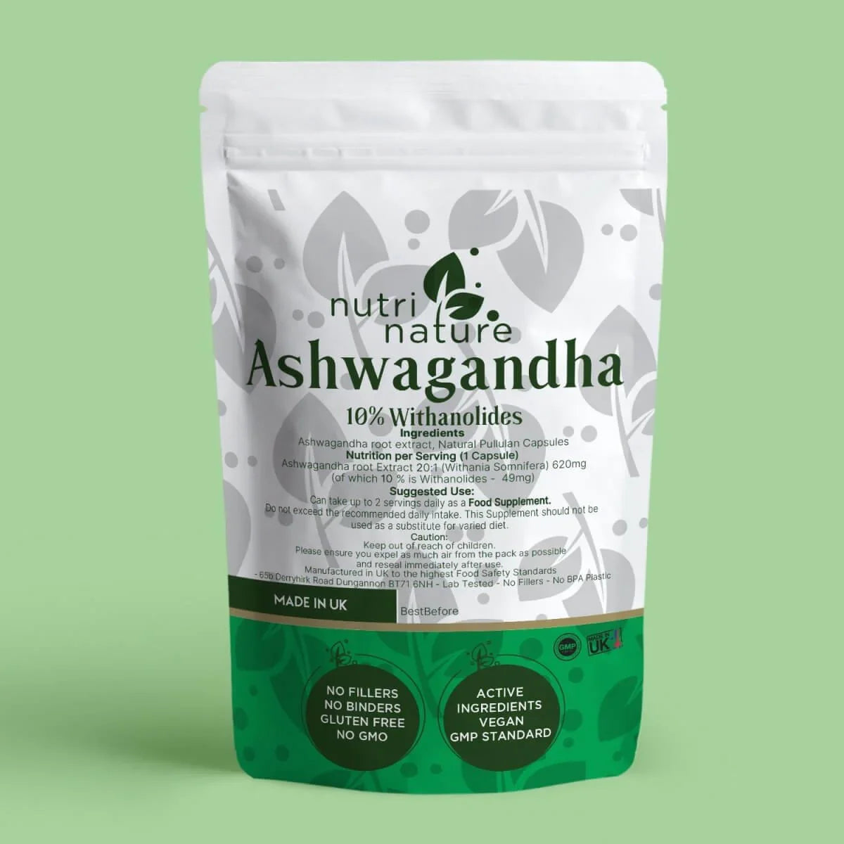 Ashwagandha 10% Withanolides 620mg No Fillers - nutrinature