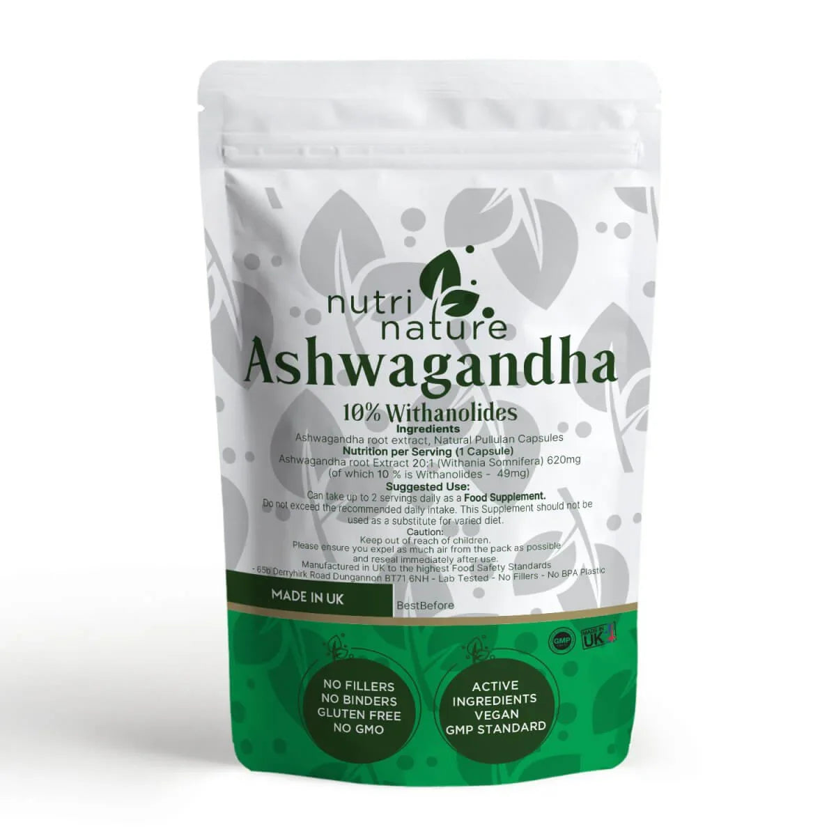 Ashwagandha 10% Withanolides 620mg No Fillers - nutrinature
