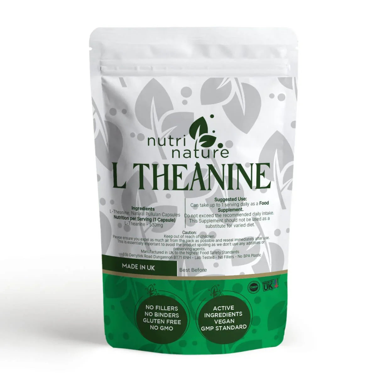 L Theanine 530mg Capsules Supplements No Fillers - nutrinature
