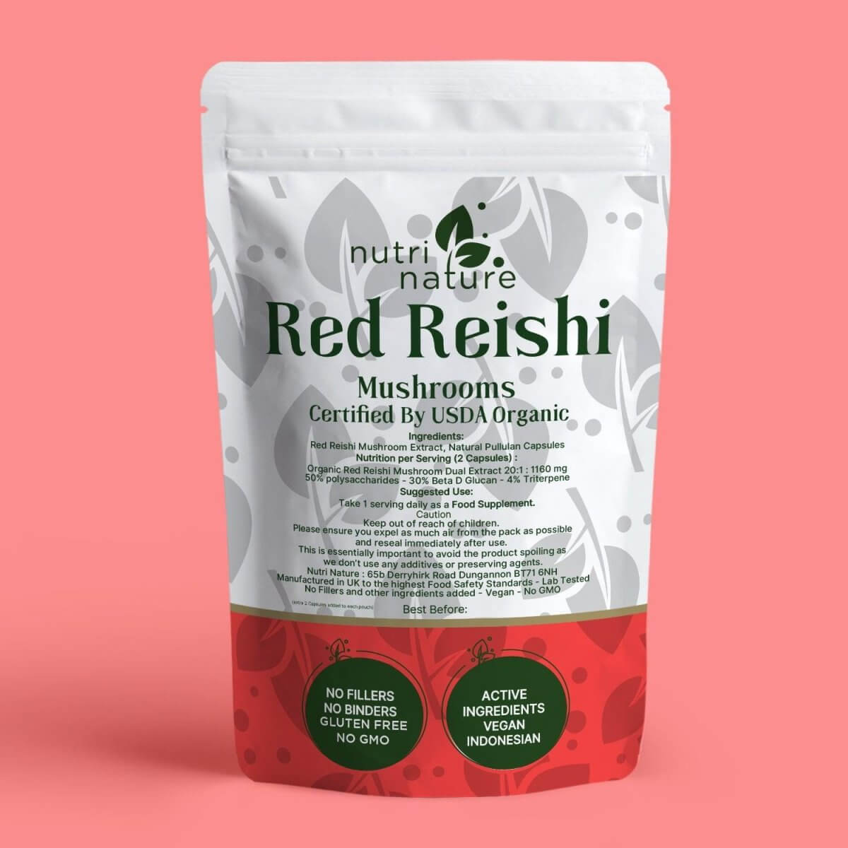 Red Reishi Mushrooms 580mg - nutrinature