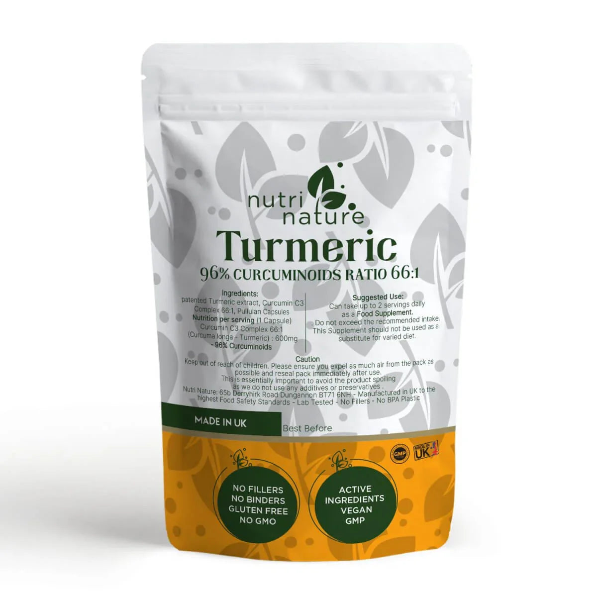 Turmeric Curcumin 96% Curcuminoids 600mg - nutrinature